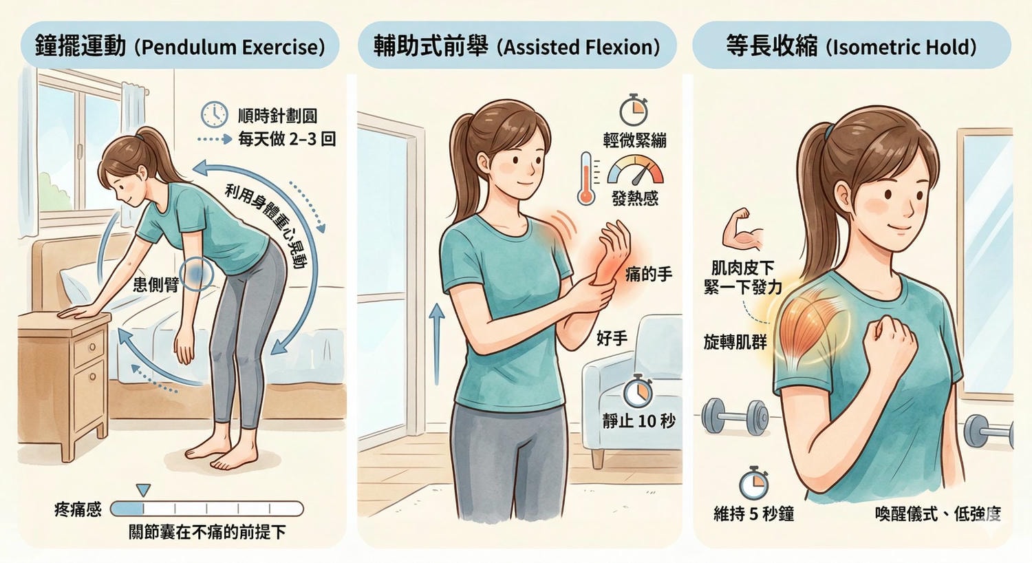 五十肩疼痛期的復健動作
