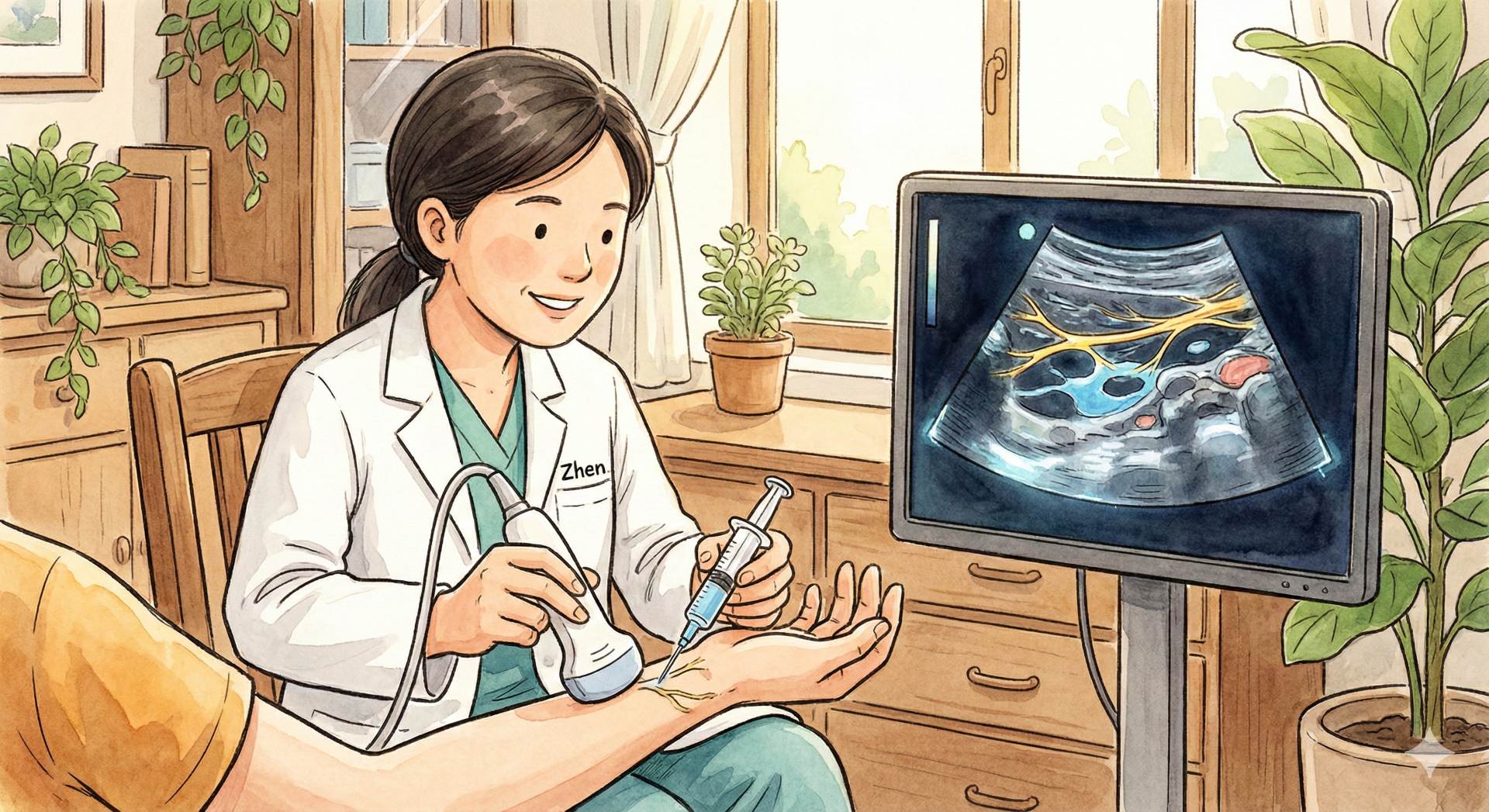 高解析超音波來對神經卡點進行水解治療