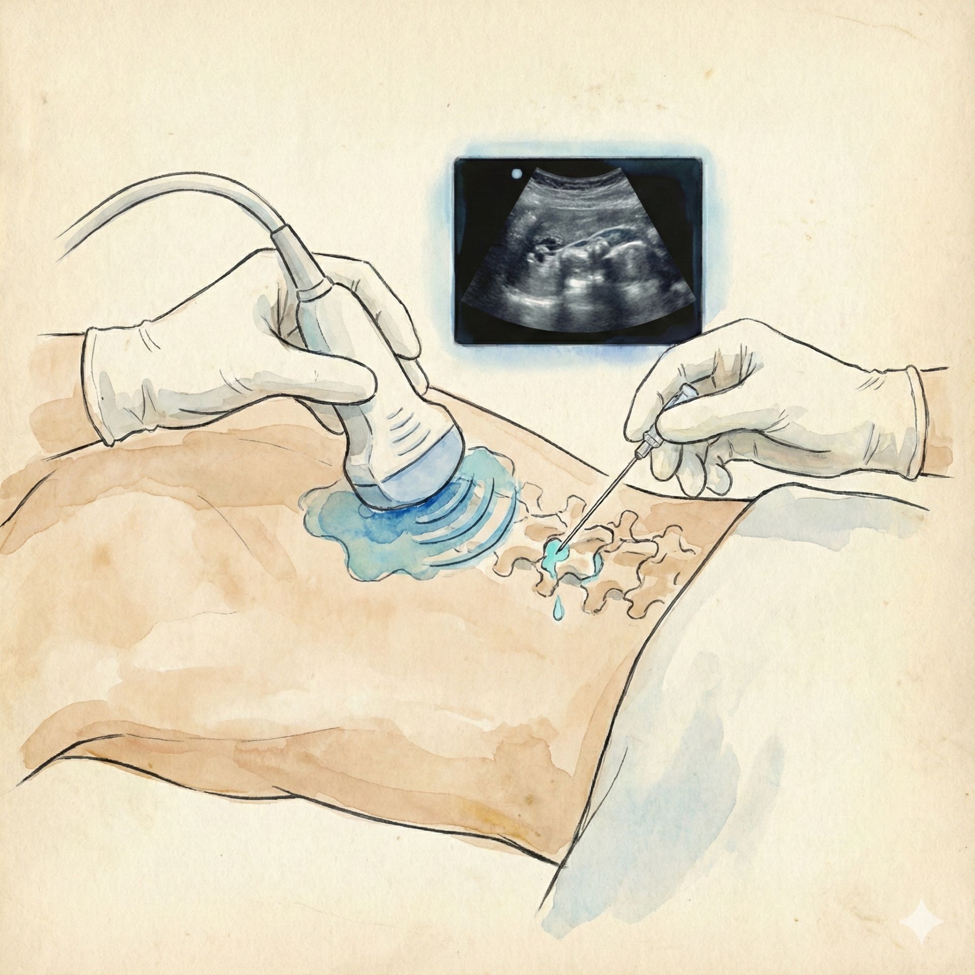 醫師操作超音波導引注射示意圖，精準治療腰椎小關節退化與下背痛。