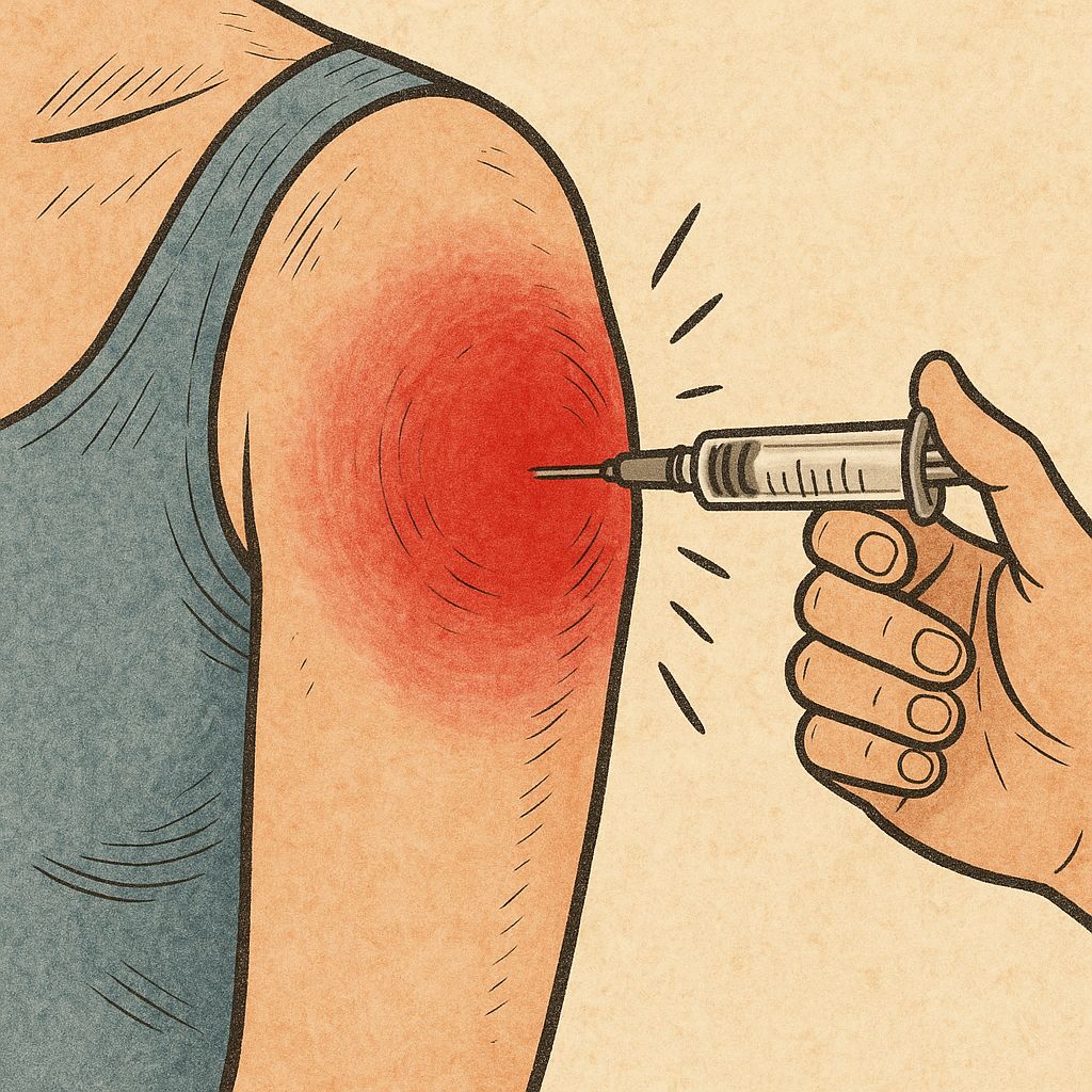 PRP治療韌帶受傷全攻略:醫師揭露風險、副作用與黃金恢復期(病人必讀) - 第1張圖 手臂注射PRP後出現紅腫發炎反應示意圖