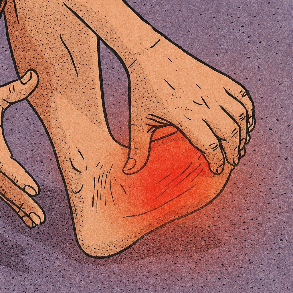 糖尿病腳麻、火燒痛還有救嗎?神經解套與肉毒 (Botox) 除痛新選擇 - 第1張圖 醫師觸診檢查糖尿病腳麻與足底筋膜炎痛點,示意足踝內側神經壓迫引起的紅腫熱痛區域。