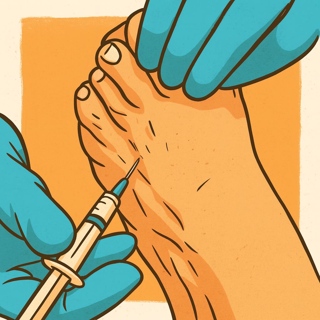 糖尿病腳麻、火燒痛還有救嗎?神經解套與肉毒 (Botox) 除痛新選擇 - 第3張圖 糖尿病神經病變治療示意圖,醫師進行足部神經解套注射或PRP再生治療,以解除神經沾黏改善腳麻。