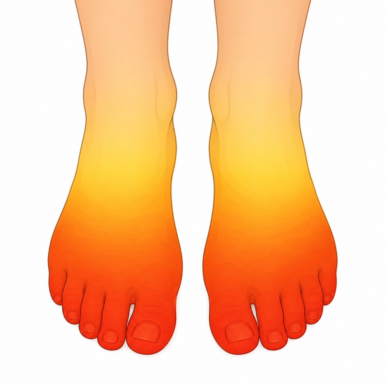 糖尿病腳麻穿襪子分布範圍示意圖，從腳趾往上延伸
